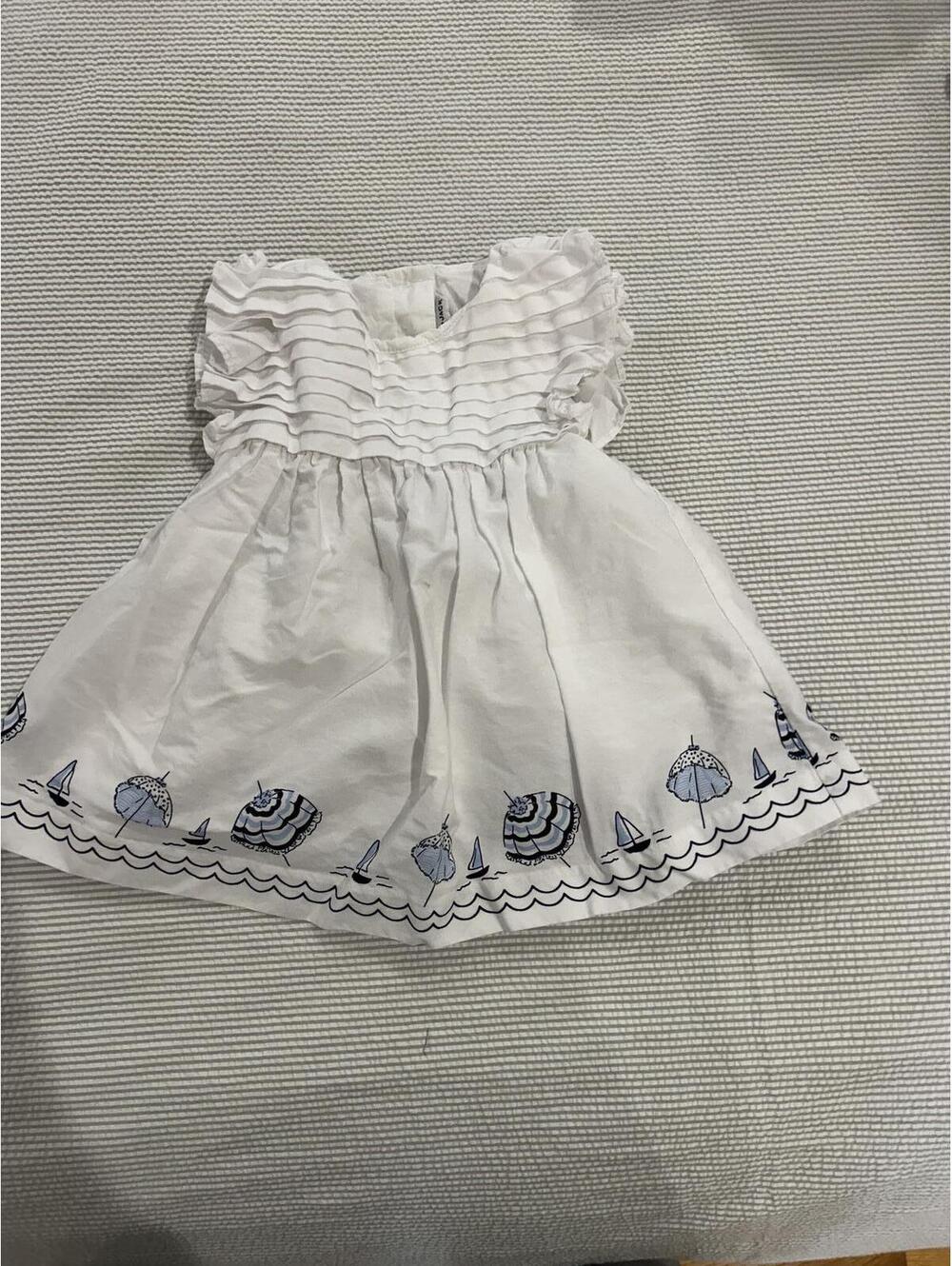 Janie and Jack Girls White Sailboat Hem Dress 0-3M
